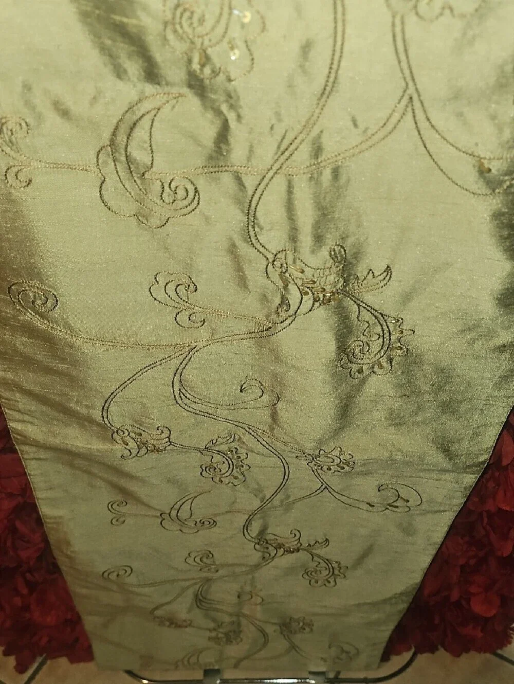 Pottery Barn Gold Embroidered Floral Table Runner Like New